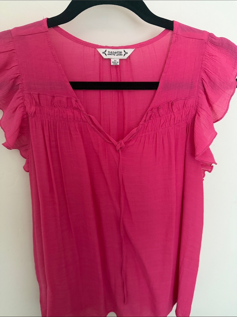 Nanette Lepore Hot Pink Flutter Sleeve V-Neck Blouse
